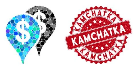 Collage Bank Map Pointers with Distress Kamchatka Seal Illustrazione stock