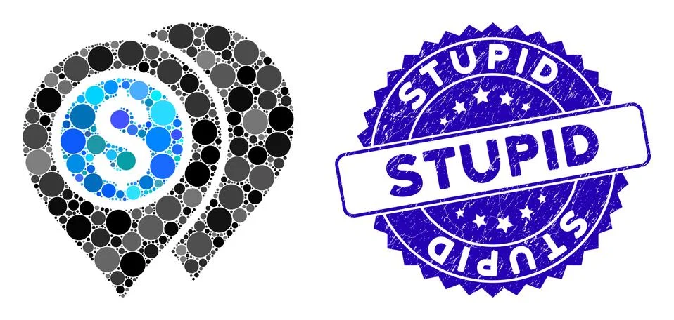 Collage Bank Map Pointers Icon with Scratched Stupid Seal Stock Illustration
