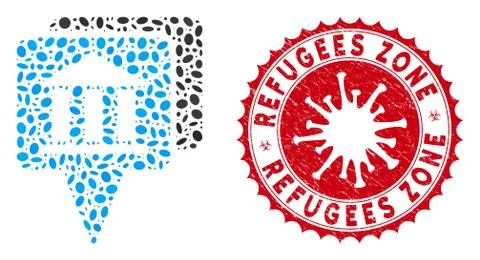 Collage Bank Map Pointers Icon with Coronavirus Grunge Refugees Zone Seal Illustrazione stock