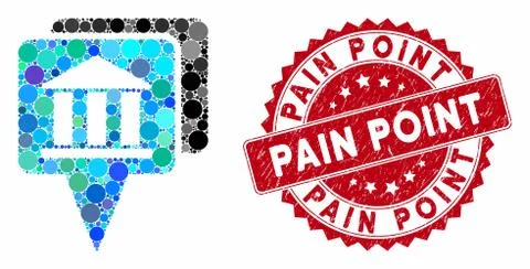 Collage Bank Map Pointers with Textured Pain Point Stamp Stock Illustration