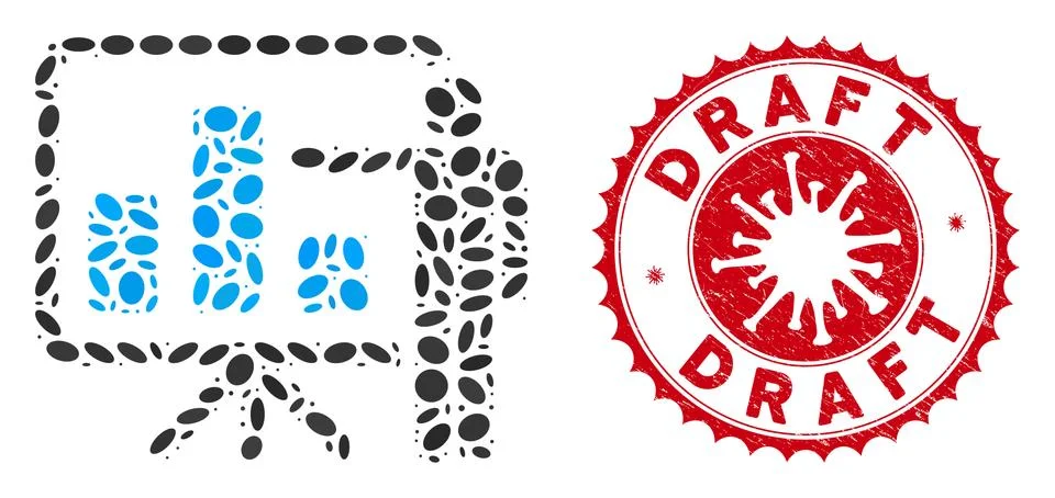 Collage Bar Chart Presentation Icon with Coronavirus Scratched Draft Seal Stock Illustration