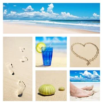 Collage of beach holiday scenes Stock Photos
