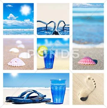 Collage of beach holiday scenes Stock Photos