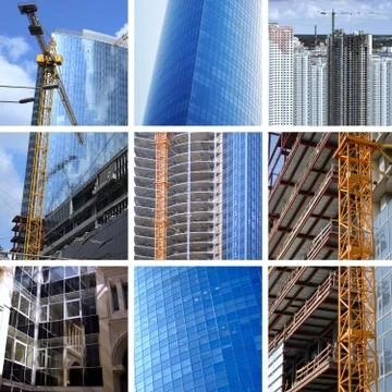 Collage of big construction Stock Photos