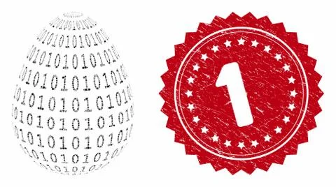 Collage Binary Digital Abstract Egg with Textured 1 Stamp Stock Illustration