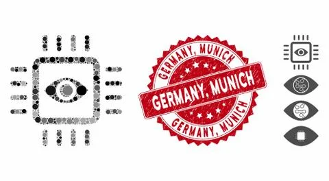 Collage Bionic Vision Chip Icon with Scratched Germany, Munich Seal Stock Illustration