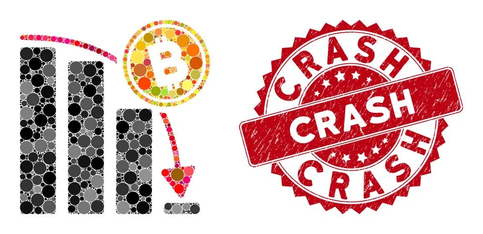 Collage Bitcoin Epic Fail Chart with Scratched Crash Stamp Stockillustratie