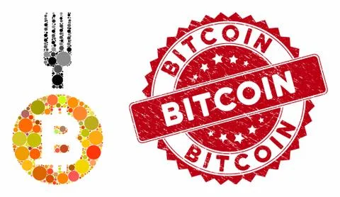 Collage Bitcoin Fork with Distress Bitcoin Seal イラスト素材