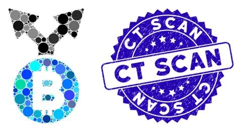 Collage Bitcoin Fork Icon with Distress Ct Scan Seal イラスト素材