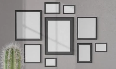 Collage of blank frames frames on a wall Stock Illustration