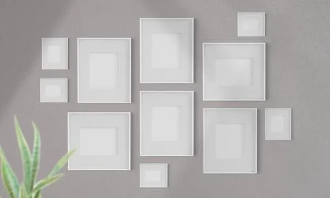 Collage of blank frames frames on a wall Stock Illustration