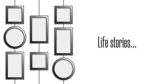 Collage of blank wall frames circular, square and rectangular shapes hanging  스톡 일러스트