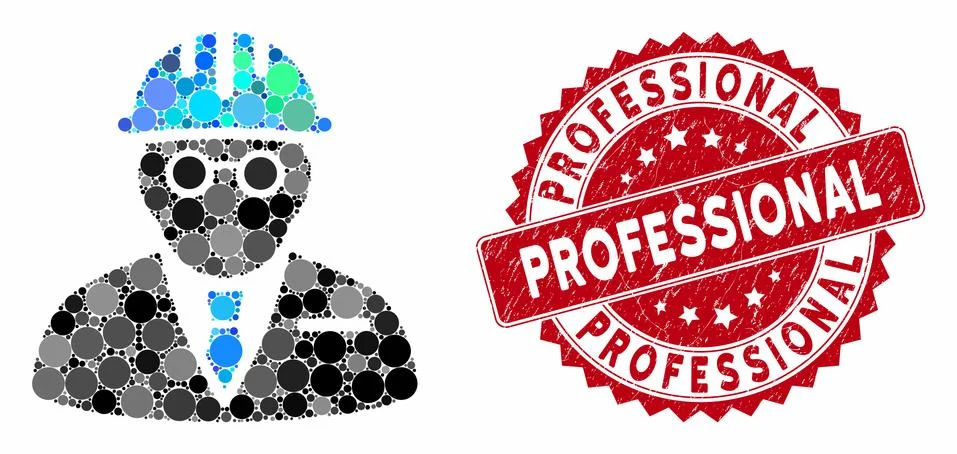 Collage Blind Engineer with Scratched Professional Seal Illustrazione stock