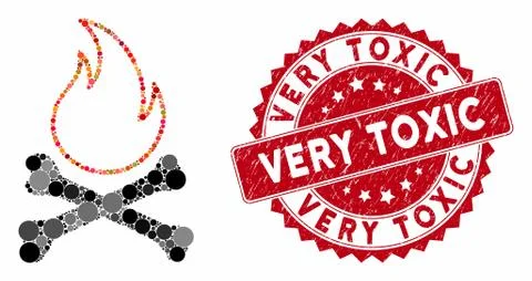 Collage Bones Hell Fire with Grunge Very Toxic Stamp Stockillustratie
