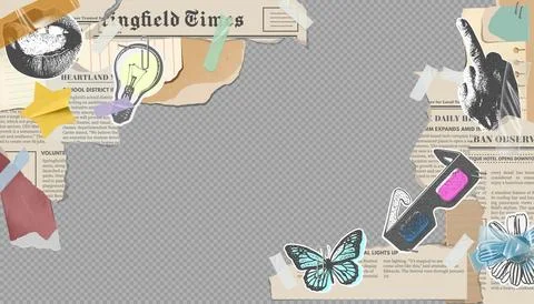 Collage border with torn newspaper, rip notebook sheets and photocopy prints  Stock Illustration