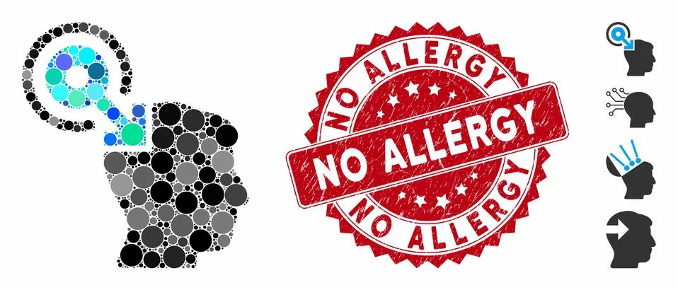 Collage Brain Interface Plug-In Icon with Distress No Allergy Stamp Stock Illustration