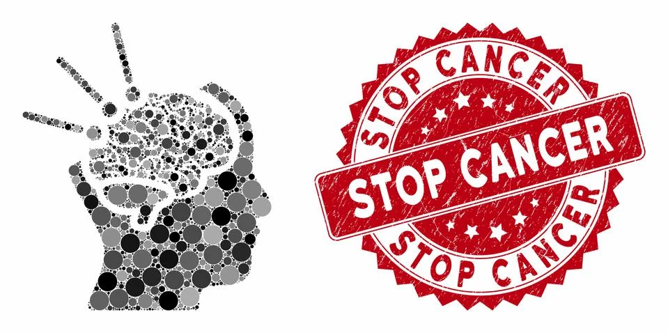Collage Brain Operation with Textured Stop Cancer Seal Stock Illustration