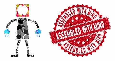Collage Brain Robot with Textured Assembled with Mind Seal Stock Illustration