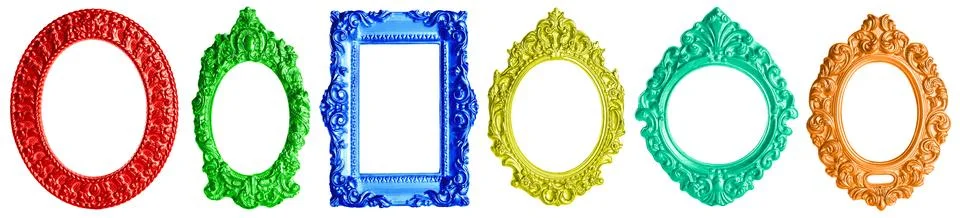 Collage with bright frames on white background Stock-Fotos