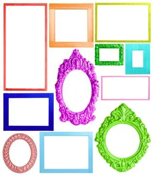 Collage with bright frames on white background Stock Photos