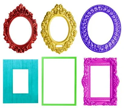 Collage with bright frames on white background Stock Photos