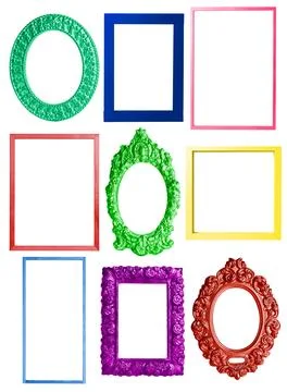 Collage with bright frames on white background Stock-Fotos