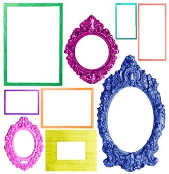 Collage with bright frames on white background Stock-Fotos