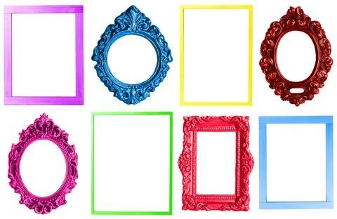 Collage with bright frames on white background Stock-Fotos