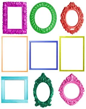 Collage with bright frames on white background Stock Photos