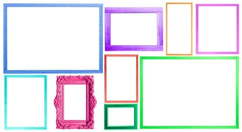 Collage with bright frames on white background Stock-Fotos