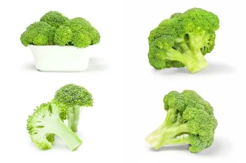 Collage of broccoli floret isolated on a white background with clipping path Foto stock