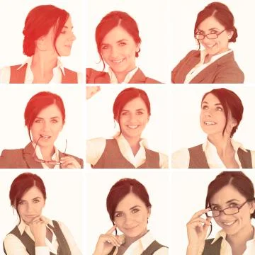Collage of brunette businesswoman in sepia Stock Photos