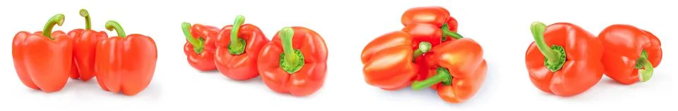 Collage of bulgarian peppers isolated on a white background with clipping path Stock Photos