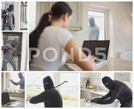 Collage of burglar activity Stock Photos