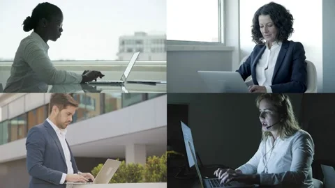 Collage of businesspeople using laptop for work 스톡 동영상 132944906