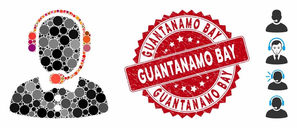 Collage Call Center Operator Icon with Distress Guantanamo Bay Stamp 스톡 일러스트