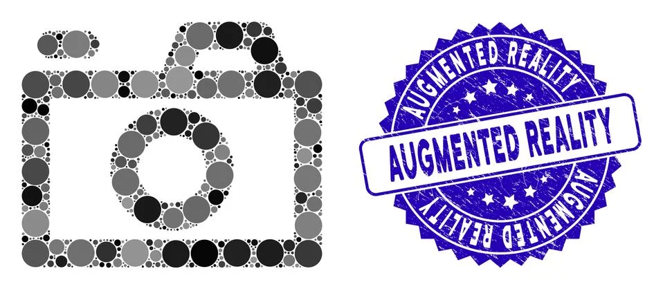 Collage Camera Icon with Scratched Augmented Reality Seal イラスト素材