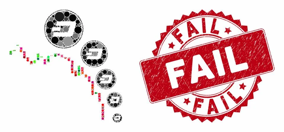 Collage Candlestick Chart Dashcoin Deflation with Textured Fail Stamp Stock Illustration