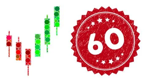 Collage Candlestick Chart with Grunge 60 Stamp Illustrazione stock