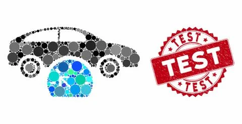 Collage Car Testing with Scratched Test Stamp Stock Illustration