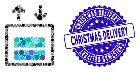 Collage Cargo Elevator Icon with Textured Christmas Delivery Stamp Ilustración de archivo