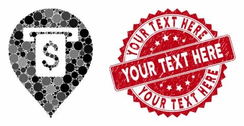 Collage Cash Machine Pointer with Scratched Your Text Here Seal Stock Illustration