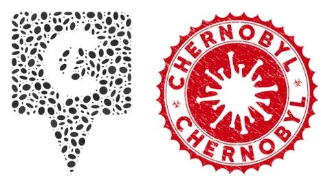 Collage Cent Map Pointer Icon with Coronavirus Distress Chernobyl Stamp 스톡 일러스트