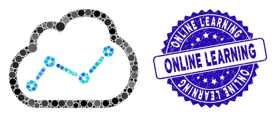 Collage Chart Cloud Icon with Textured Online Learning Seal Illustrazione stock