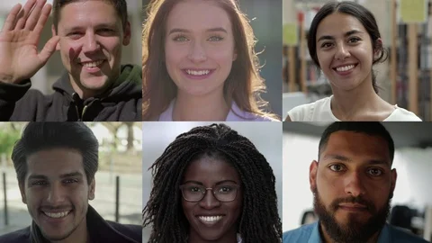Collage of cheerful multiethnic people posing on street Stock Footage 118230963