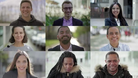 Collage of cheerful people looking at camera Video stock 115951036