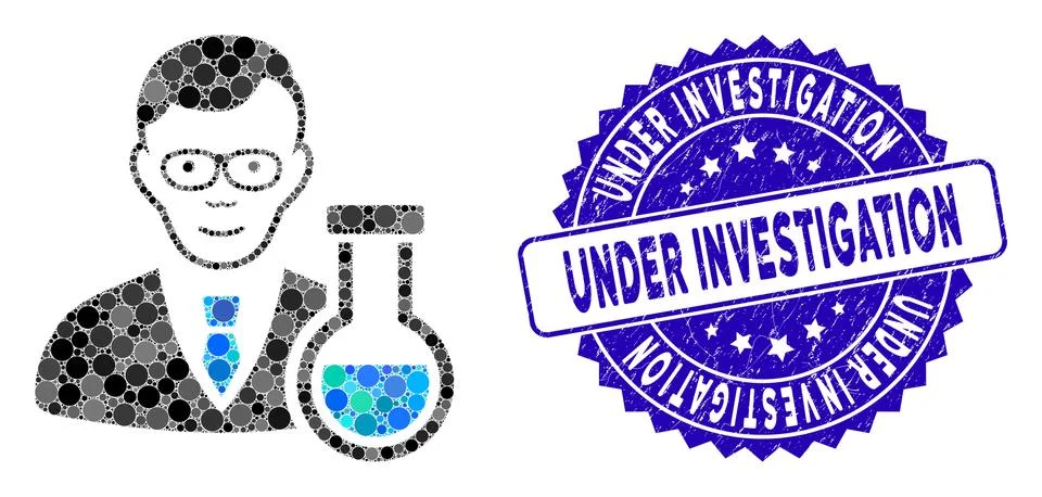 Collage Chemist Icon with Textured Under Investigation Stamp Stock Illustration