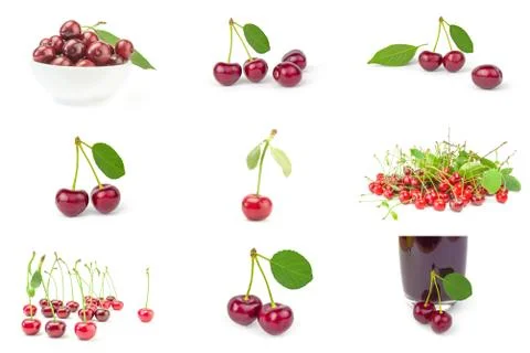 Collage of Cherry on a isolated white background Foto stock
