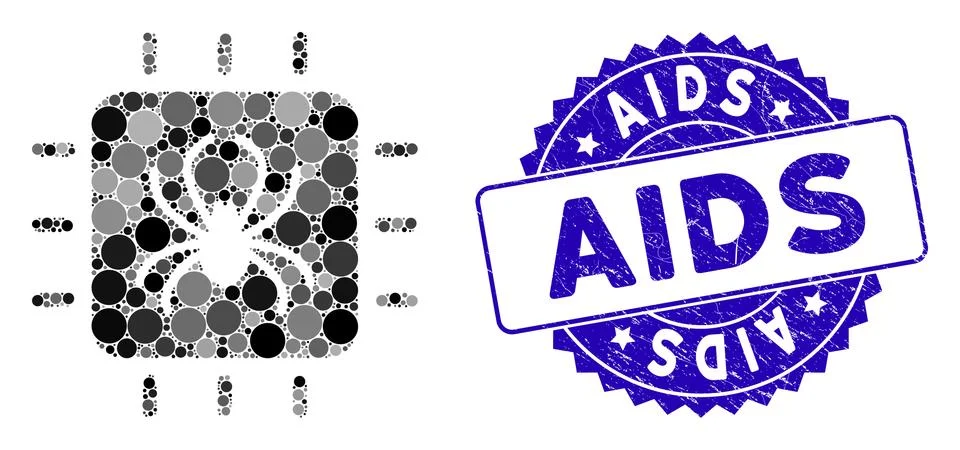 Collage Chip Bug Icon with Scratched AIDS Stamp Stock Illustration
