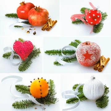 Collage of christmas decorations Stock Photos
